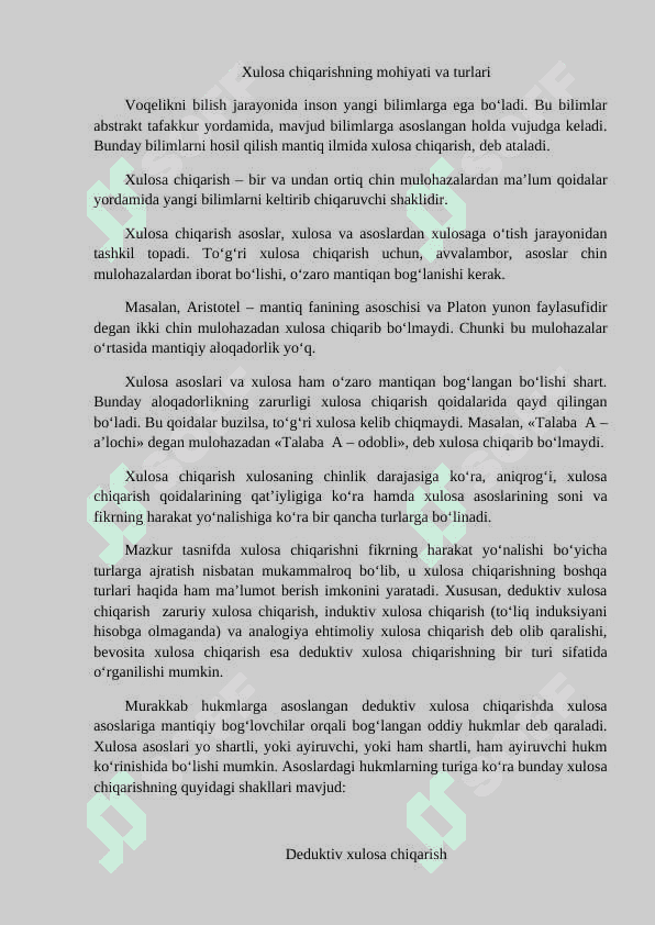 Deduktiv xulosa  chiqarish va uning turlari 2