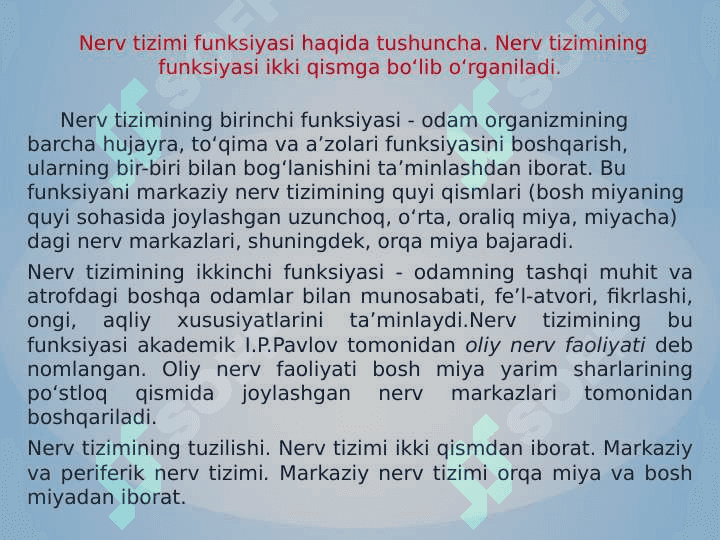 Nerv tizimi va oliy nerv faoliyati. Analizatorlar 2