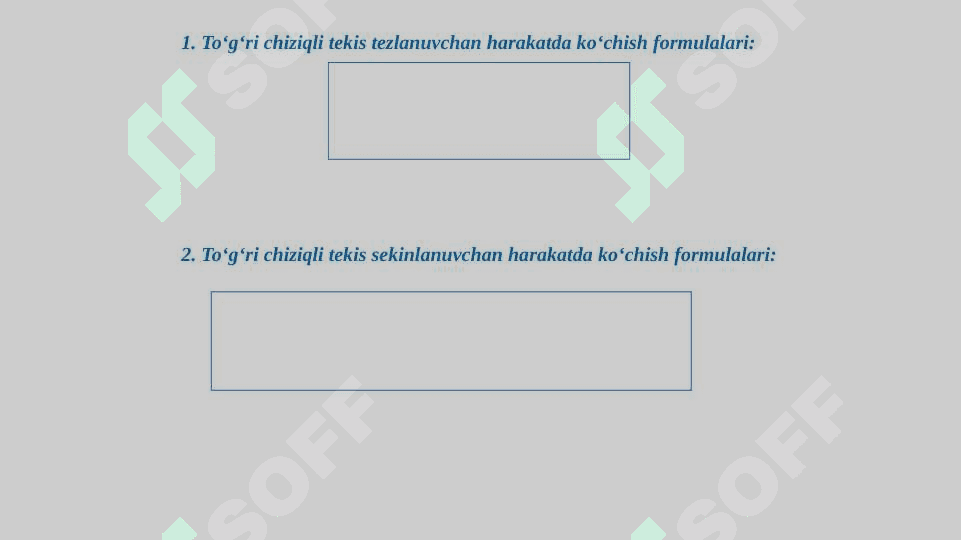 TO‘G‘RI CHIZIQLI TEKIS O‘ZGARUVCHAN HARAKATDA KO‘CHISH 2
