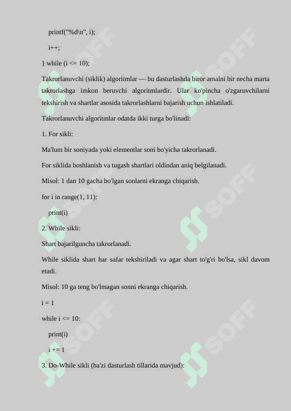 TAKRORLANUVCHI (SIKLIK) ALGORITMLAR 3