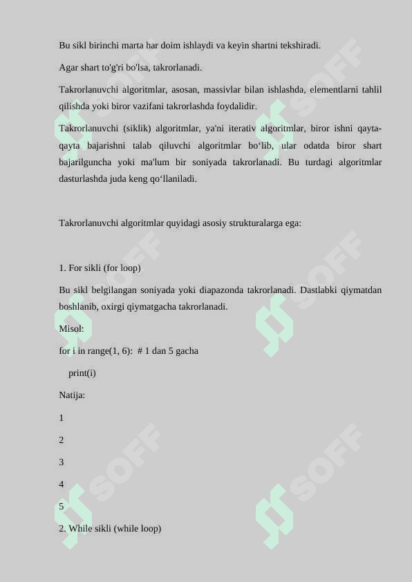 TAKRORLANUVCHI (SIKLIK) ALGORITMLAR 4