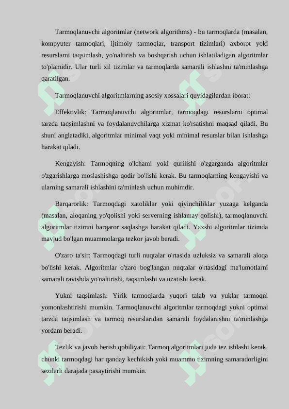 TARMOQLANUVCHI ALGORITMLAR VA ULARNING XOSSALARI 2