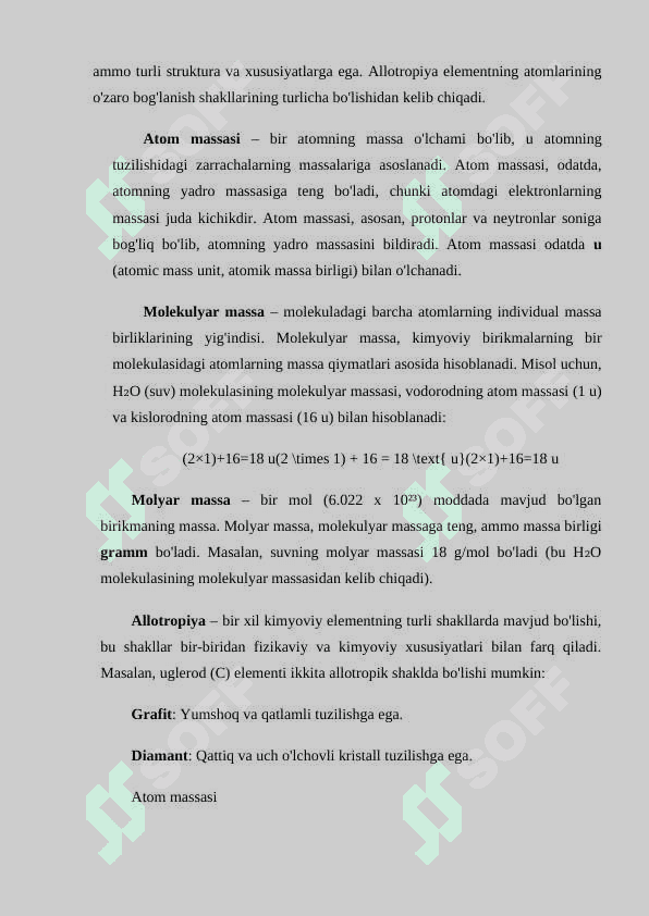 ATOM MASSA. MOLEKULYAR MASSA. MOLYAR MASSA VA ALLOTROLIYA 8