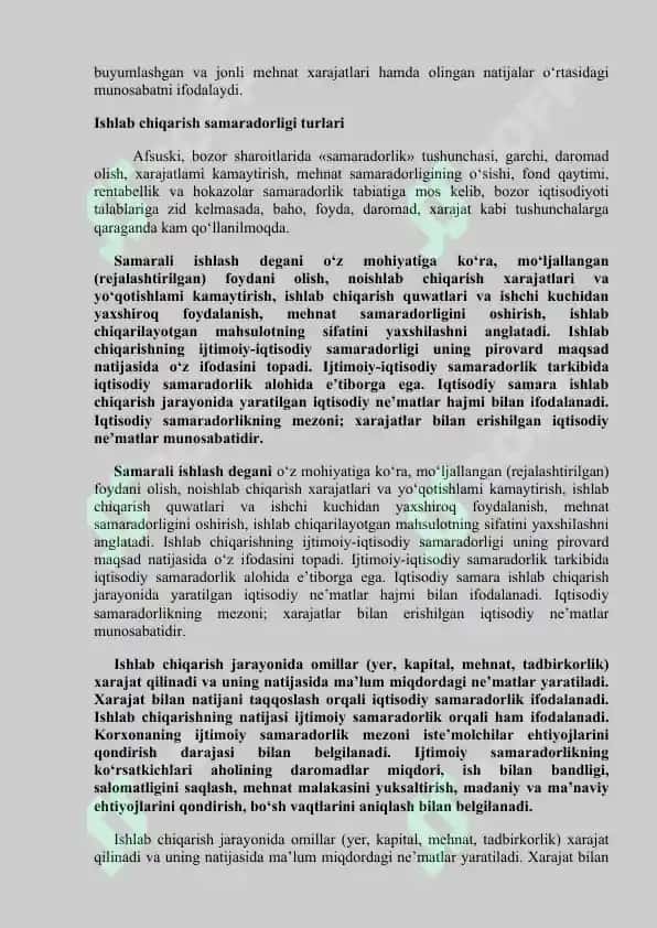 Ishlab chiqarishning iqtisodiy va ijtimoiy samaradorligi 4