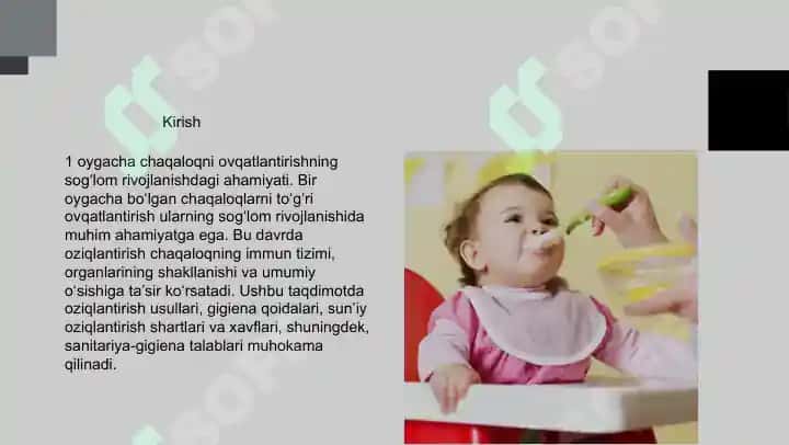 BIR OYGACHA YOSHDAGI BOLALARNI MAXSUS OVQATLANTIRISH 2