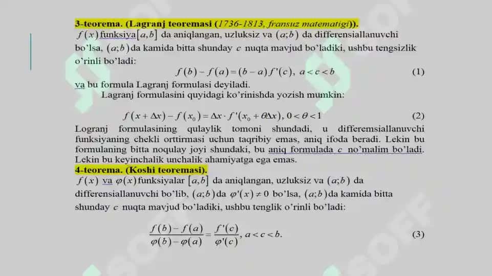 DIFFERENSIAL HISOBNING ASOSIY TEOREMALARI 3