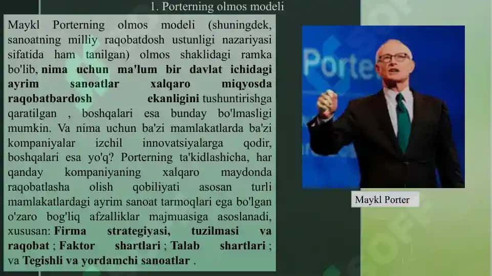 Porterning DIAMOND modelining global raqobatini tushuntirishdagi oʻrni 2
