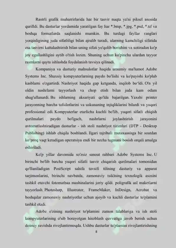 Kompyuter grafikasidan foydalanib amaliy mashg’ulotlarni tashkil etishning asosiy xususiyatlari 8