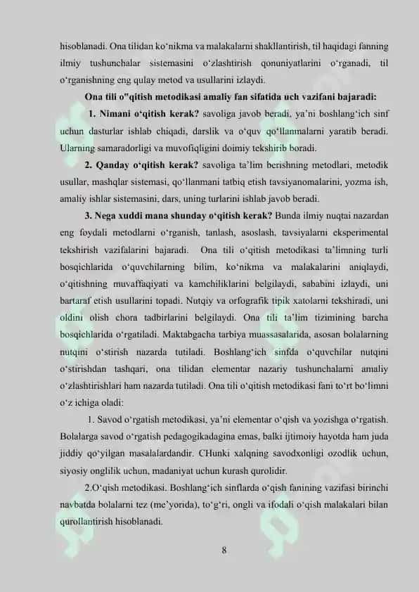 Ona Tili O‘qitish Metodikasi 8