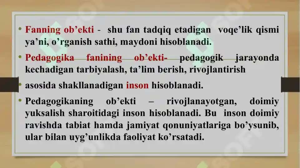 Pedagogika fanining predmeti, rivojlanish tarixi 5