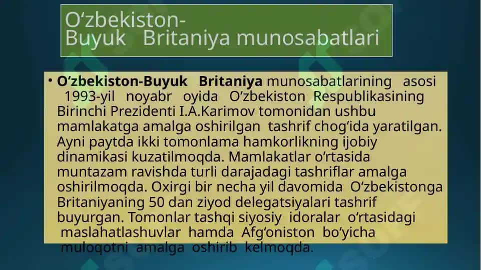 O’zbekiston Respublikasining Yevropa mamlakatlari bilan hamkorligi 4