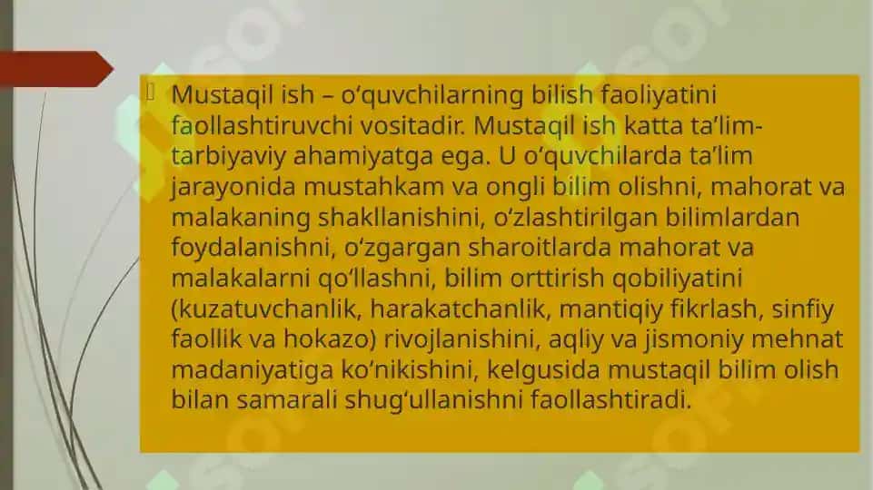 Mustaqil ish tashkil etish 2