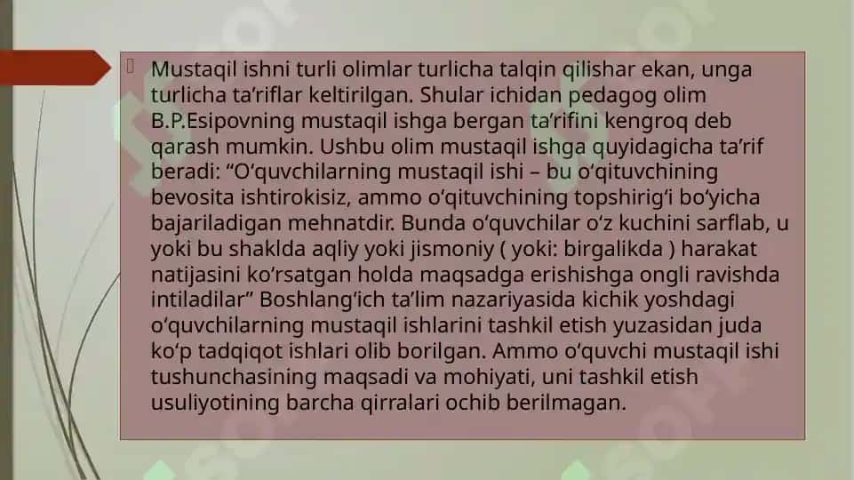 Mustaqil ish tashkil etish 4