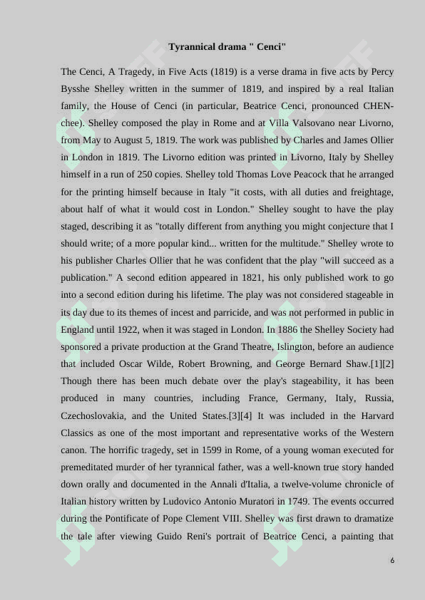 Tyrannical drama by P B Shelley " Cenci" (course work) 6