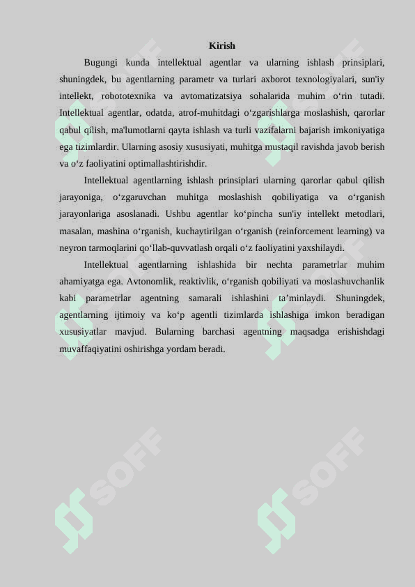 Intellektual agentlar. Agentlarning ishlash prinsiplari va parametrlari 3