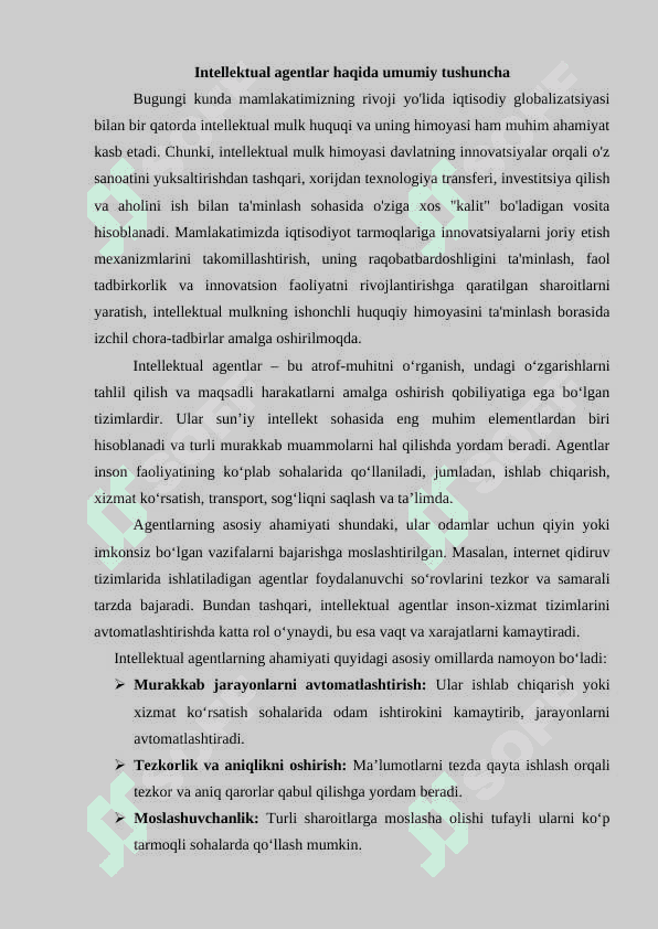 Intellektual agentlar. Agentlarning ishlash prinsiplari va parametrlari 4