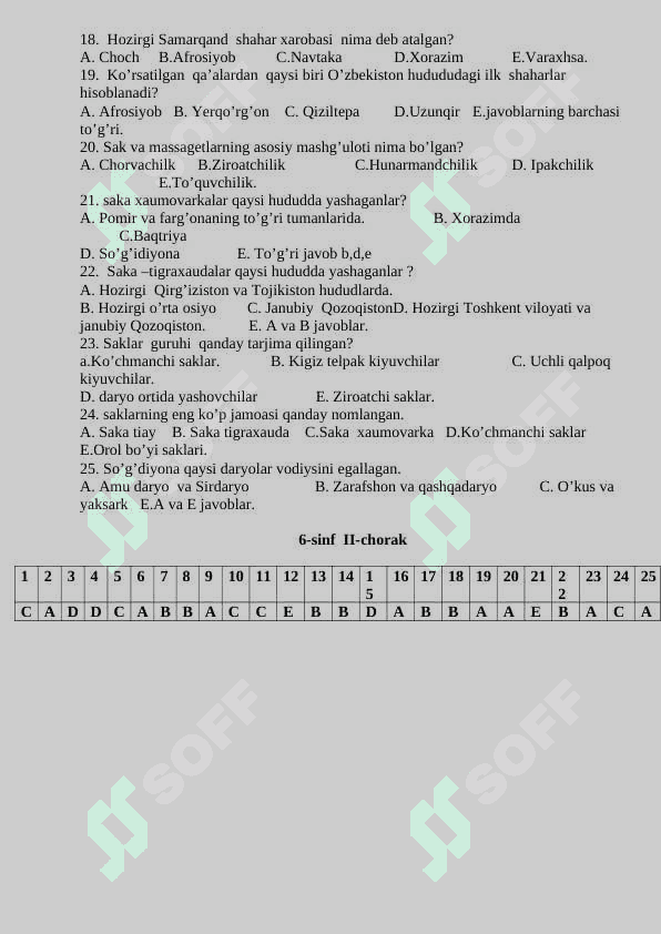 6-sinf tarix chorak test (Javoblari bilan) 4