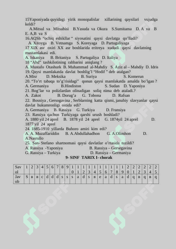 9-sinf tarix 1-4-chorak (Javoblari bilan)+ 2