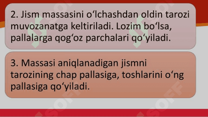 Shayinli tarozi yordamida jism massasini o‘lchash 4