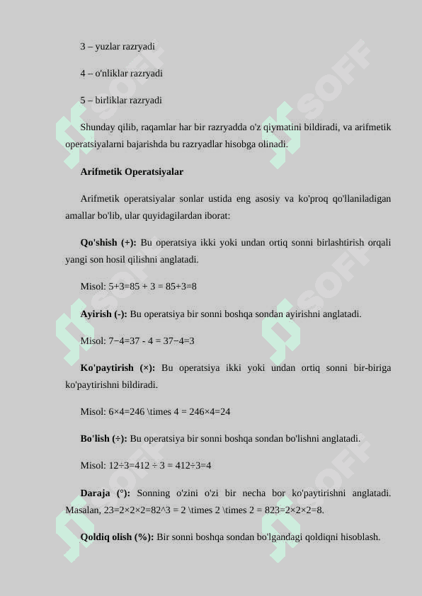 SONLAR USTIDA ARIFMETIK VA RAZRYADLI OPERATSIYALAR 3