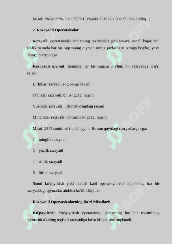 SONLAR USTIDA ARIFMETIK VA RAZRYADLI OPERATSIYALAR 4