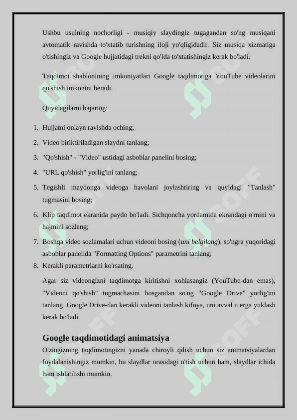 Google презентации – taqdimotlar yaratish uchun  bulut xizmat 8