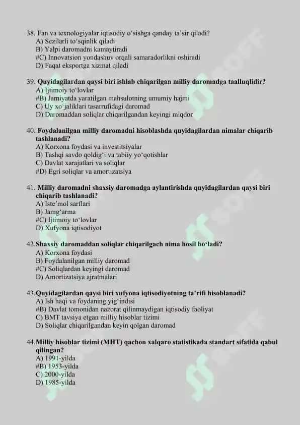 iqtisodiyot 30 tali test savollari 6