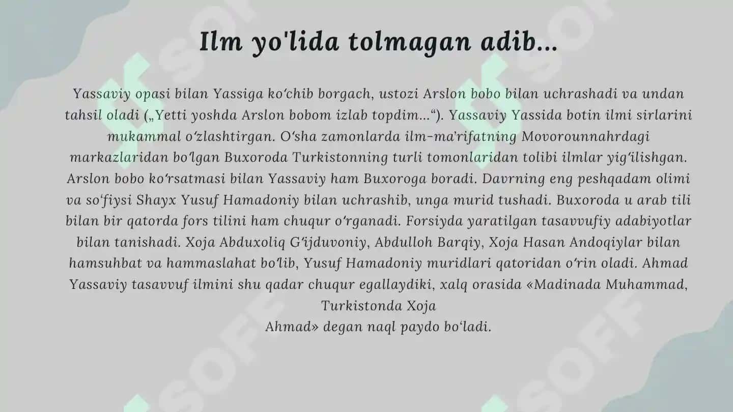 Ahmad Yassaviy hayoti VA ADIBNING "HIKMATLAR" ASARI 4