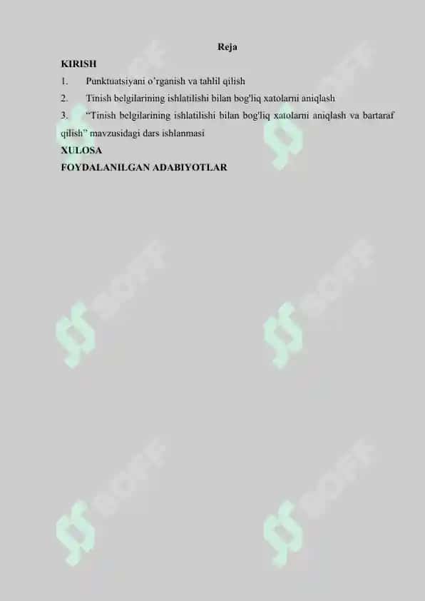 TINISH BELGILARINING ISHLATILISHI BILAN BOG'LIQ XATOLARNI ANIQLASH VA BARTARAF QILISH dars ishlanmasi 2