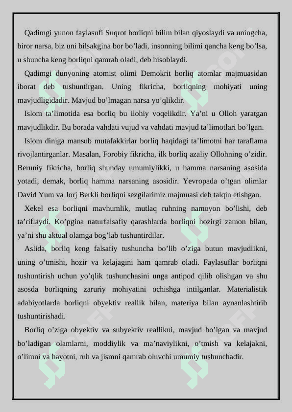 Falsafa va tabiiy ilmiy fanlarda borliqning mohiyatiga oid konsepsiyalar 7