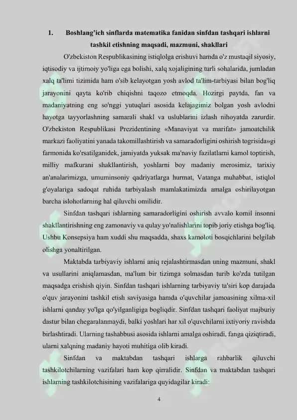 4-sinfda matematikadan sinfdan tashqari ishlarni tashkil etish 4
