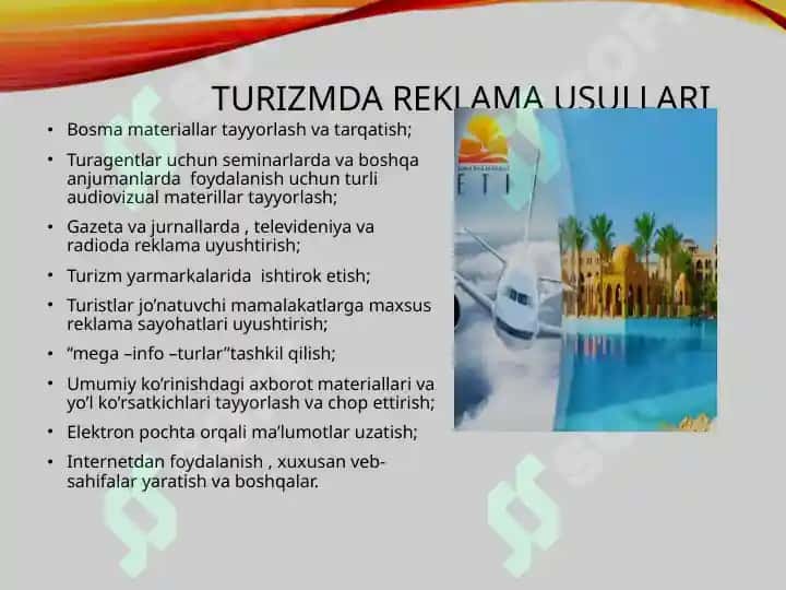 Turizm bozori reklama faoliyati 5