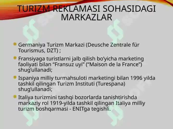 Turizm bozori reklama faoliyati 8