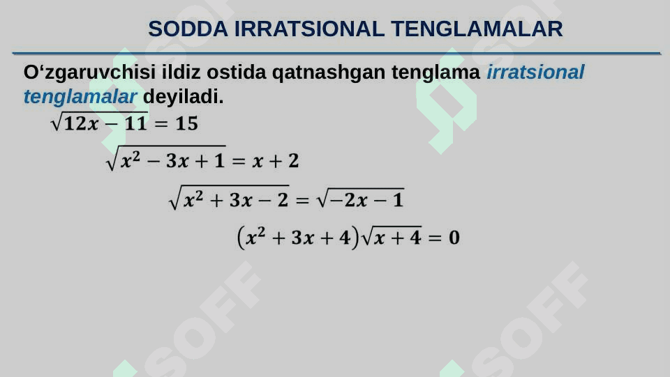 Sodda Irratsional tenglamalar. 2