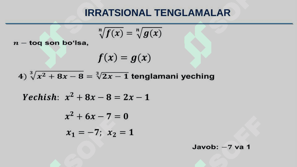 Sodda Irratsional tenglamalar. 7