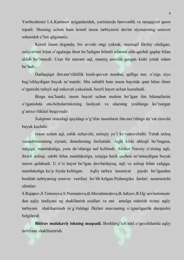 Boshlang'ich sinf o'quvchilarida aqliy tarbiyani shakllantirish yo'llari BMI 6