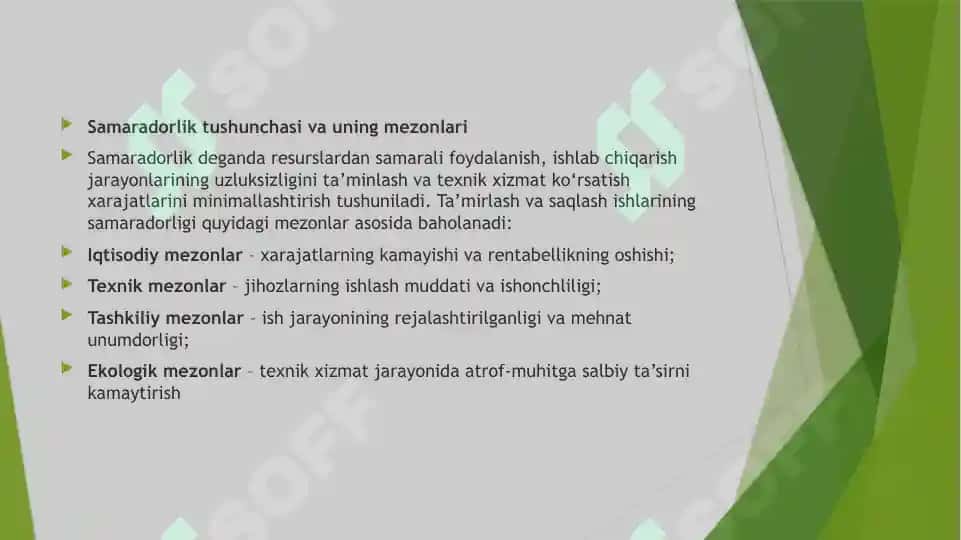 Ta'mirlash va saqlash bo'yicha ishlar 3