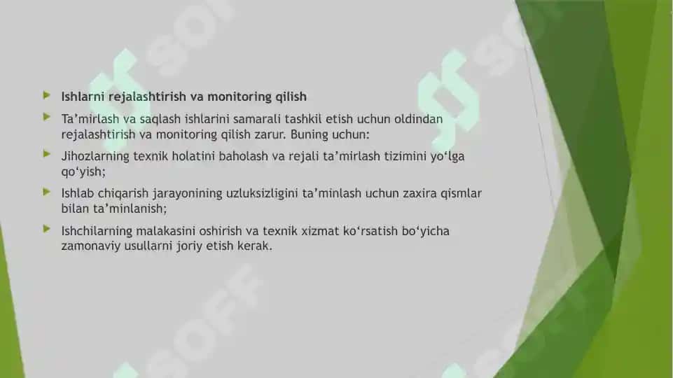 Ta'mirlash va saqlash bo'yicha ishlar 5