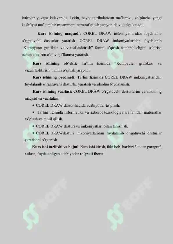 Corel Draw dasturi bilan ishlash, qo’shimcha imkoniyatlarini amaliy darslarda qo’llash 5