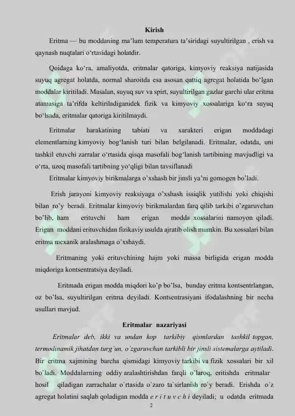 Metodik tavsiya "Eritmalar" mavzusida 2