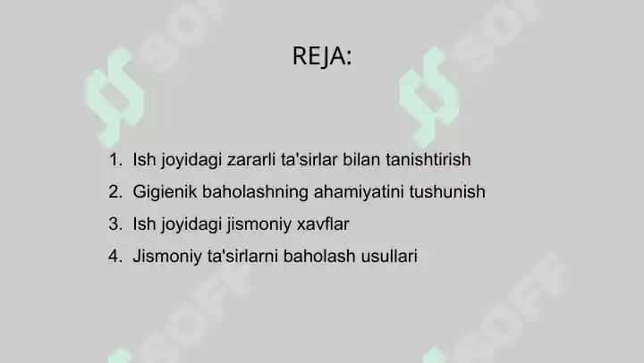 Ish joyida uchraydigan asosiy zararli tasirlar va ularni gigiyenik baholash 2