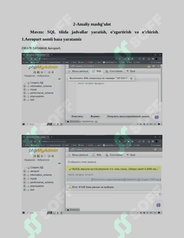 SQL tilida jadvallar yaratish, o’zgartirish va o’chirish 2
