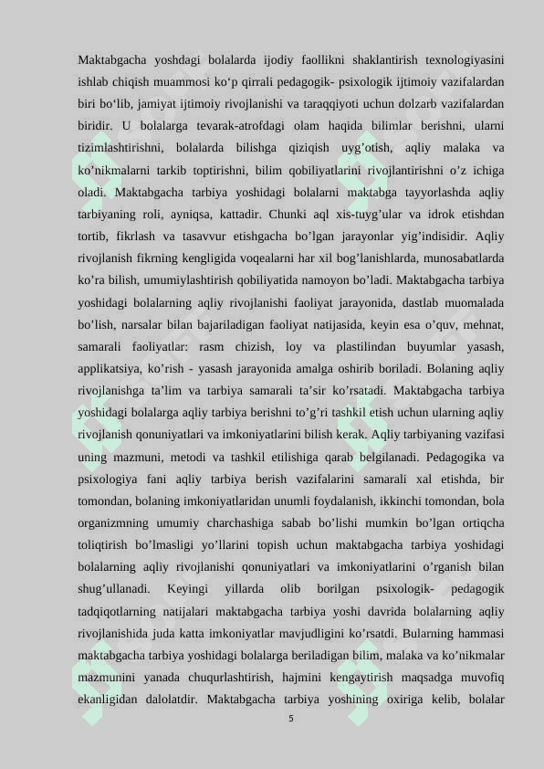 Maktabgacha taʼlim tashkilotida tashkil etadigan ijodiy oʻyinlar 5