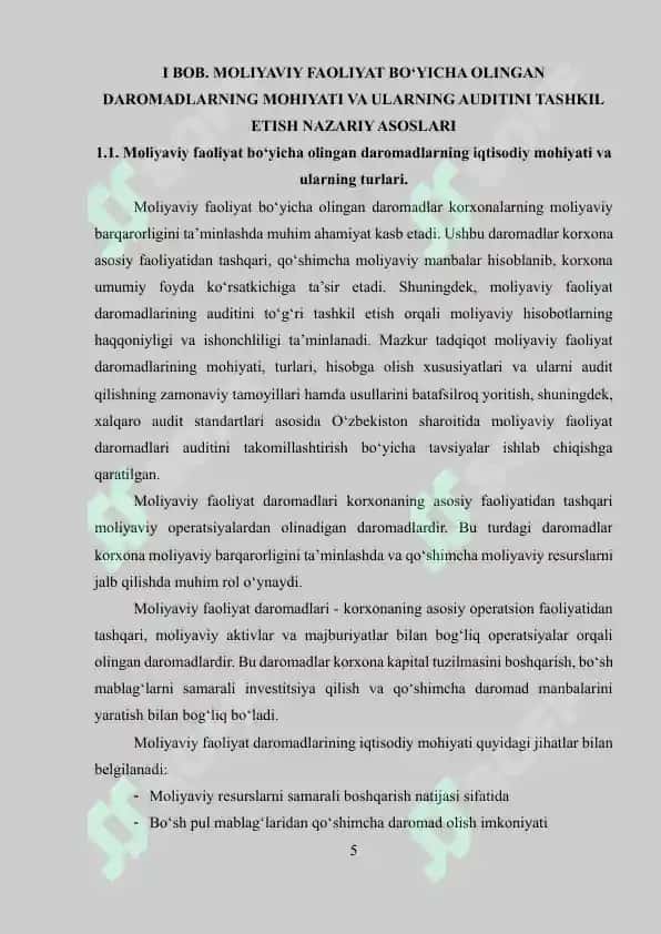 Moliyaviy faoliyat bo'yicha olingan daromadlar auditi va ularning tahlil 4