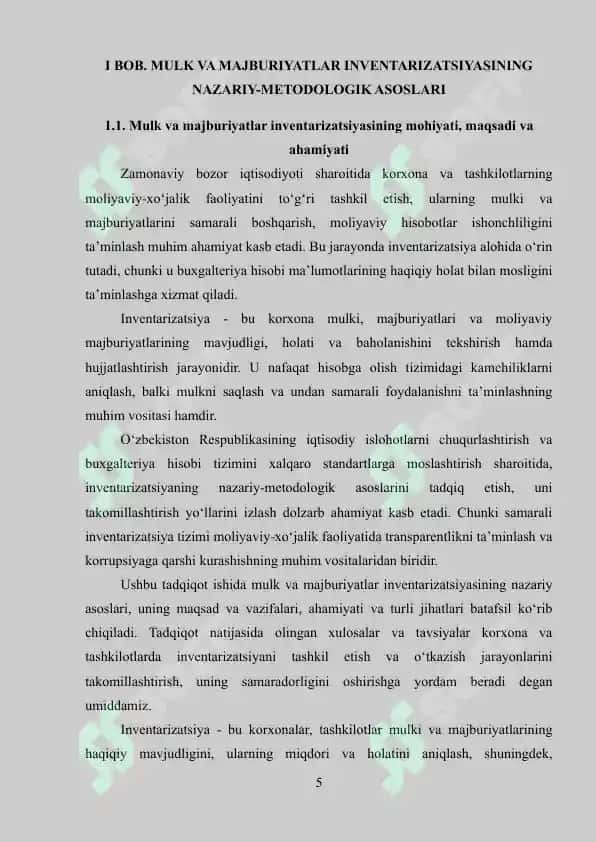 Mulk va majburiyatlar inventarizatsiyasi va tahlili 4