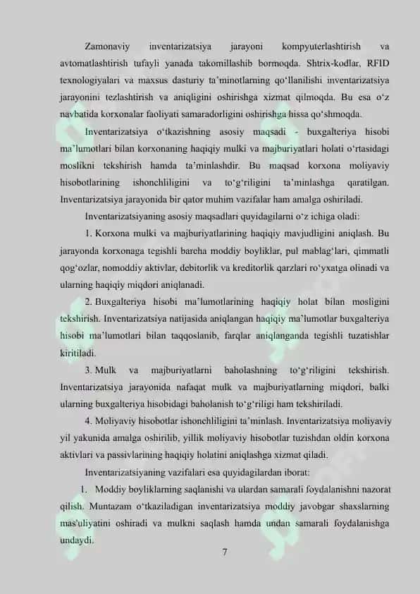 Mulk va majburiyatlar inventarizatsiyasi va tahlili 6