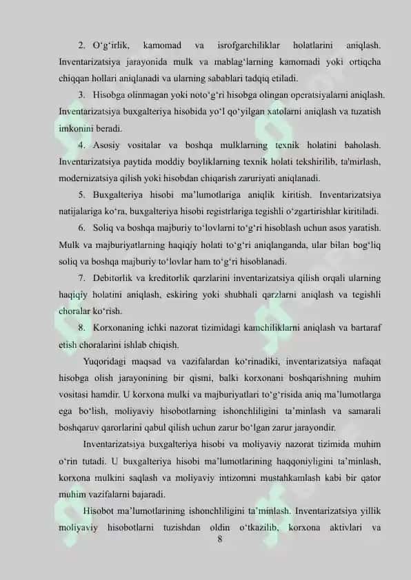 Mulk va majburiyatlar inventarizatsiyasi va tahlili 7
