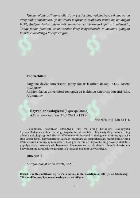 Hayvonlar Ekologiyasi 3