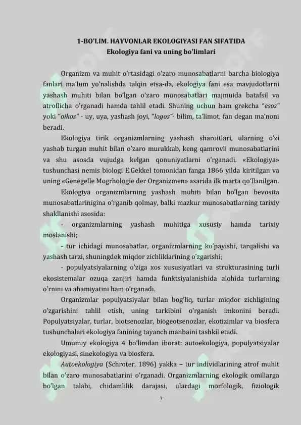 Hayvonlar Ekologiyasi 7