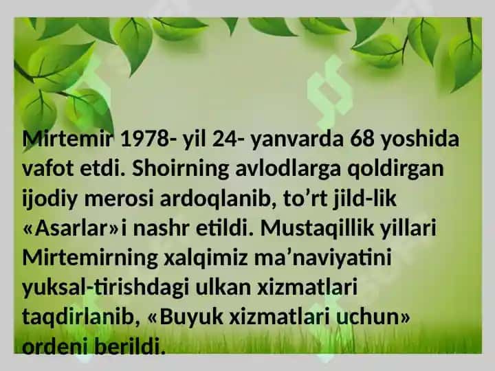 Mirtemir va Zulfiya hayoti va ijodi 7